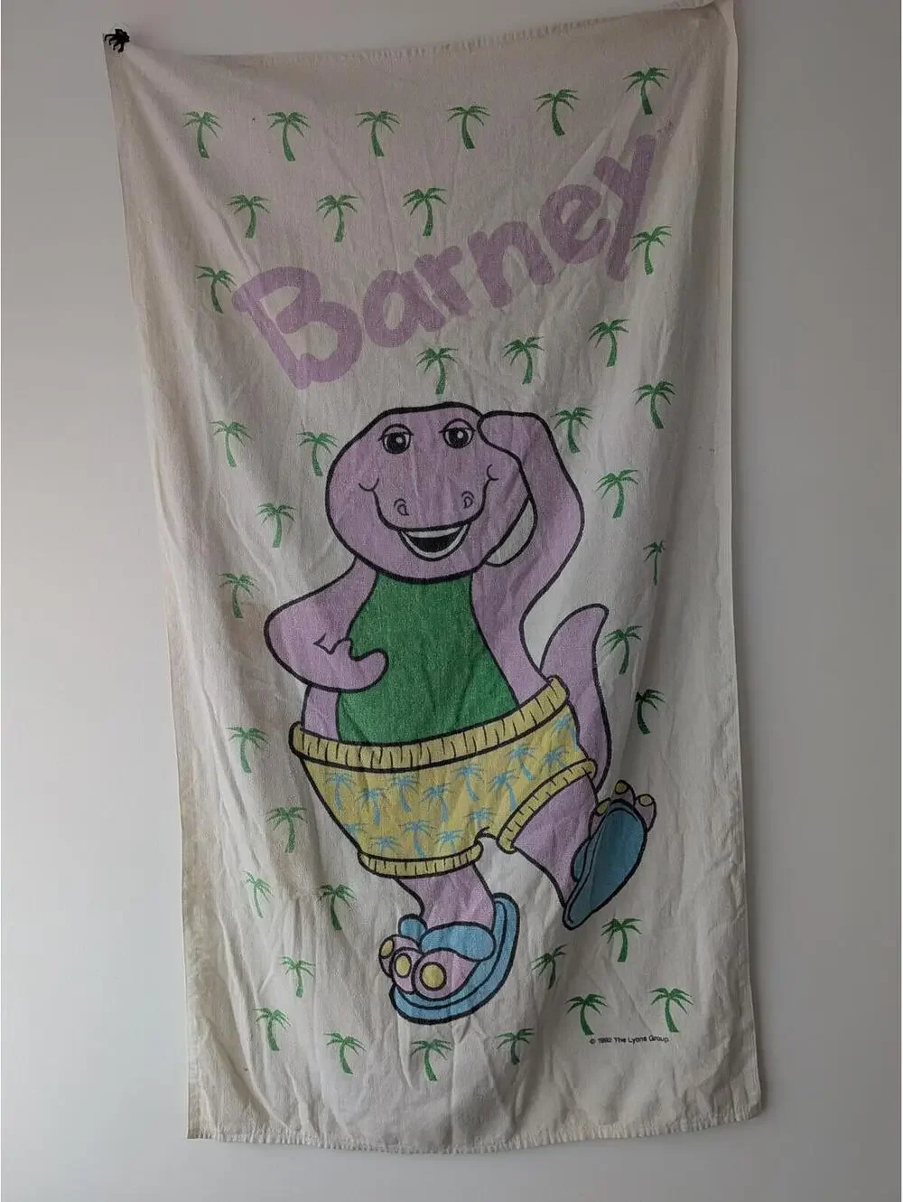 Vintage Barney & Friends Purple Dinosaur Beach Towel 1992 The Lyons Group Faded
